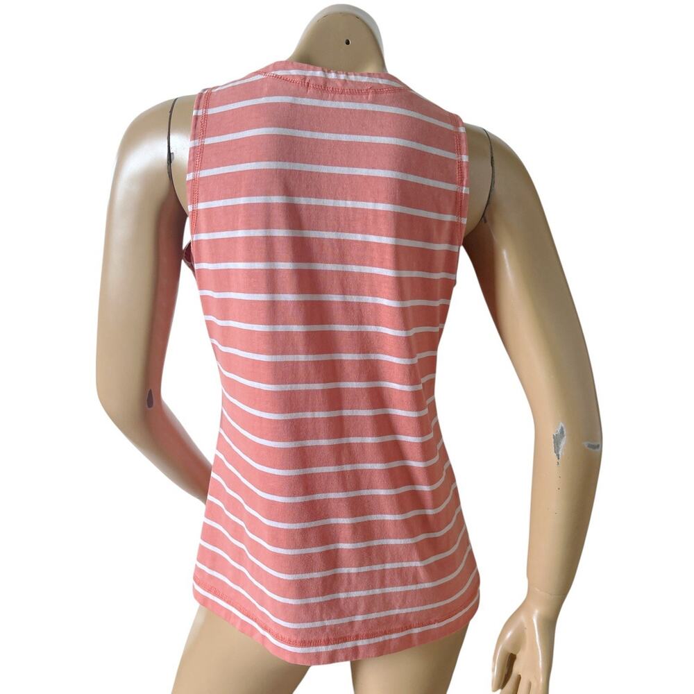 Jordache Top Womens M Vintage Coral White Striped Button Front Sleeveless Shirt - Picture 5 of 7
